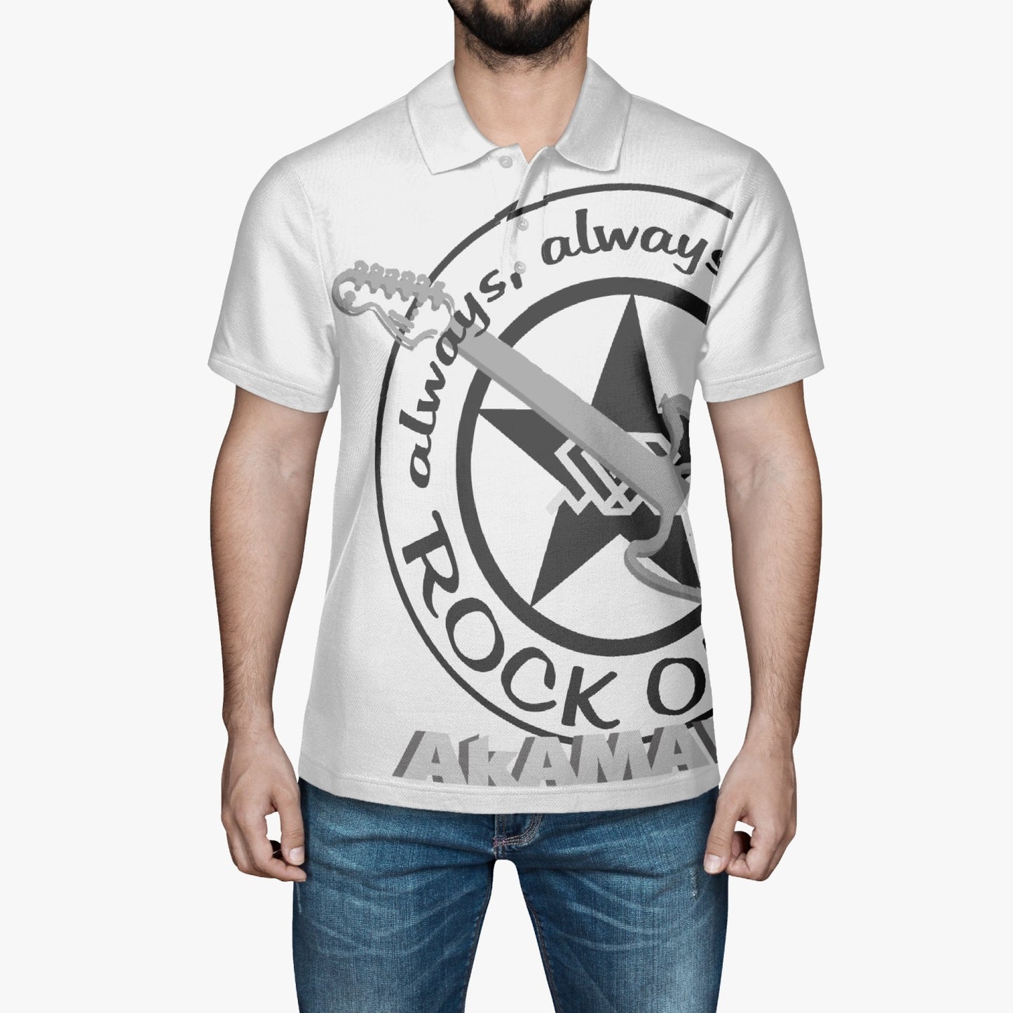 AC10M008 ROCK ON!!! Exclusief heren poloshirt van AkAMAWA