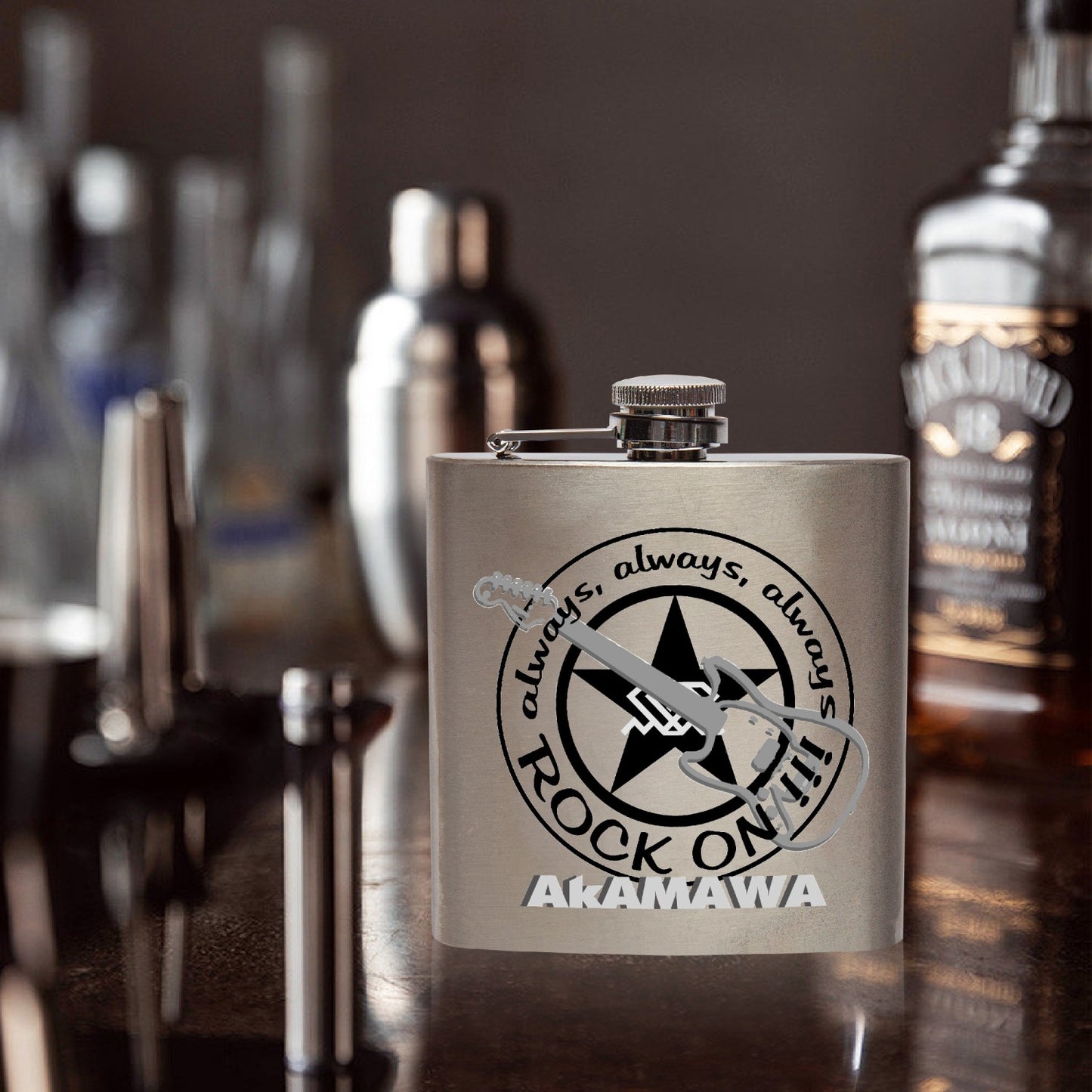 AC30U006 AkAMAWA Rock On!!! Stainless Steel Hip Flask