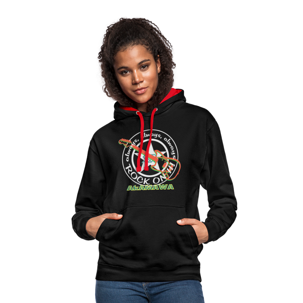 AC10U001 AkAMAWA Crew 'ROCK ON' Music-hoodie, contrast-colour unisex - black/red