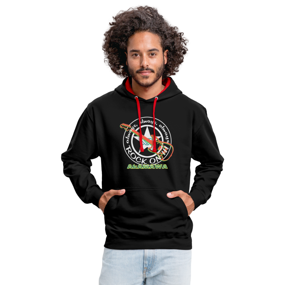 AC10U001 AkAMAWA Crew 'ROCK ON' Music-hoodie, contrast-colour unisex - black/red