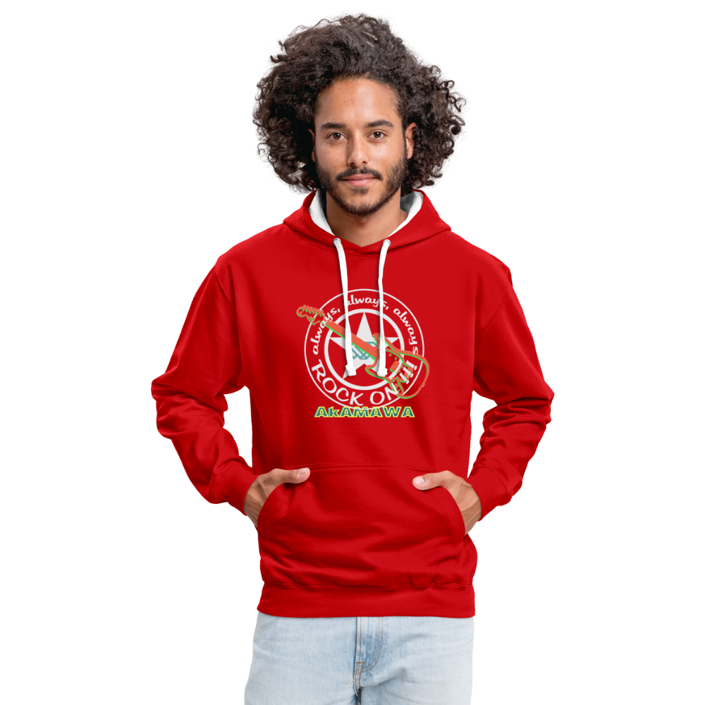 AC10U001 AkAMAWA Crew 'ROCK ON' Music-hoodie, contrast-colour unisex - red/white