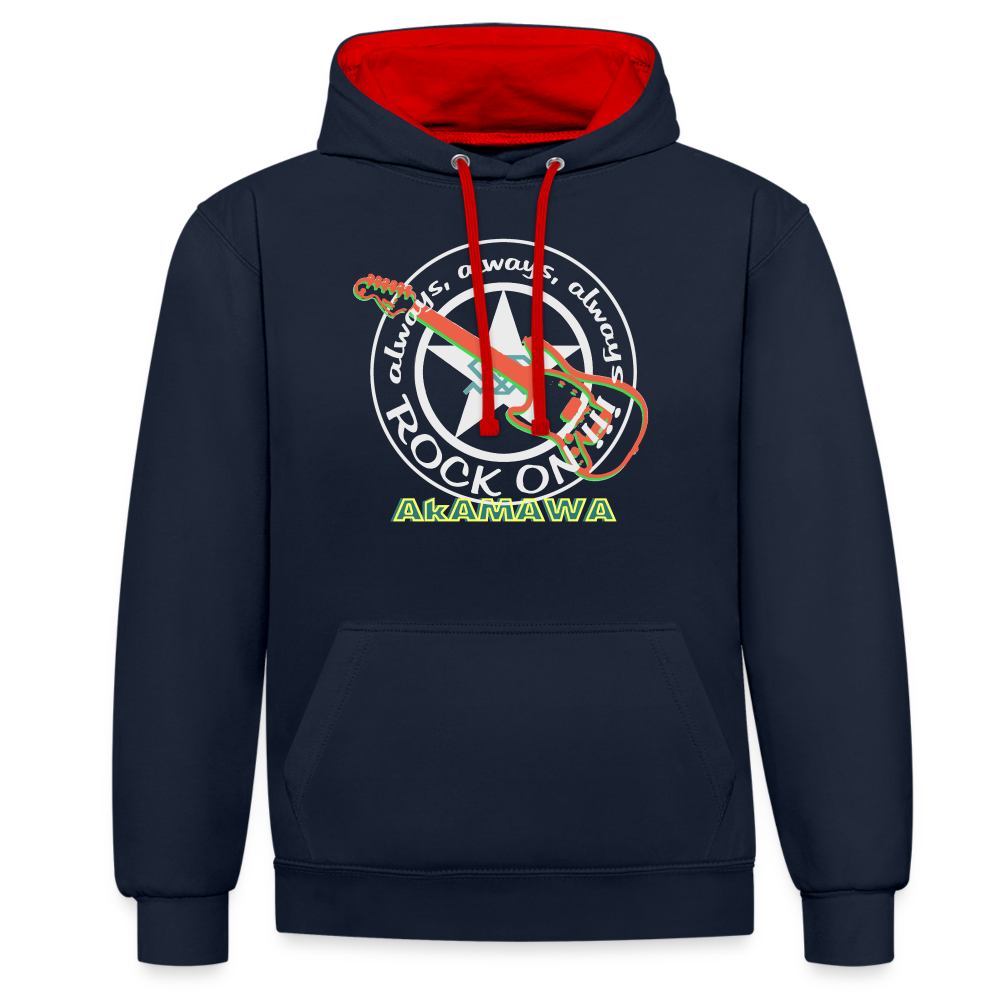 AC10U001 AkAMAWA Crew 'ROCK ON' Music-hoodie, contrast-colour unisex - navy/red