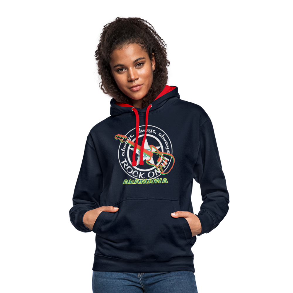 AC10U001 AkAMAWA Crew 'ROCK ON' Music-hoodie, contrast-colour unisex - navy/red