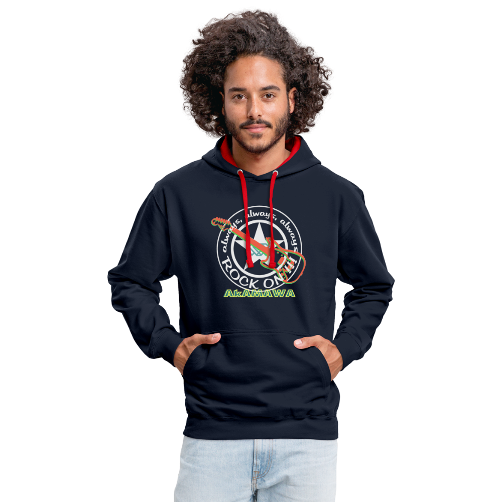 AC10U001 AkAMAWA Crew 'ROCK ON' Music-hoodie, contrast-colour unisex - navy/red