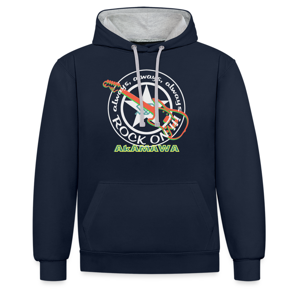 AC10U001 AkAMAWA Crew 'ROCK ON' Music-hoodie, contrast-colour unisex - navy/heather grey