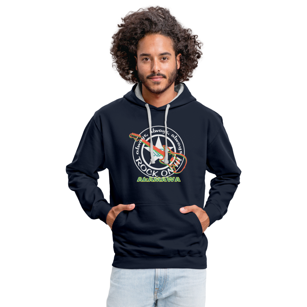 AC10U001 AkAMAWA Crew 'ROCK ON' Music-hoodie, contrast-colour unisex - navy/heather grey