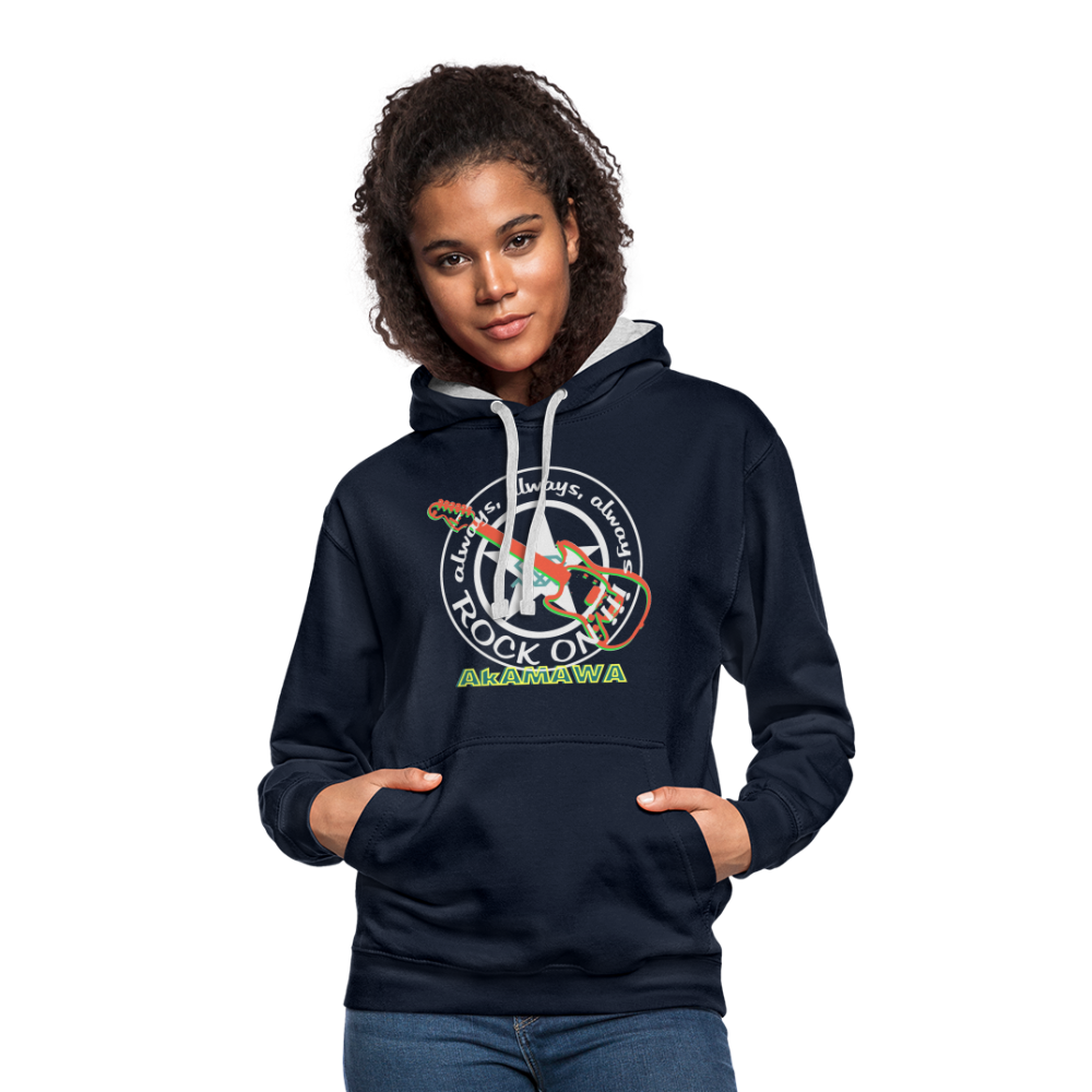 AC10U001 AkAMAWA Crew 'ROCK ON' Music-hoodie, contrast-colour unisex - navy/heather grey