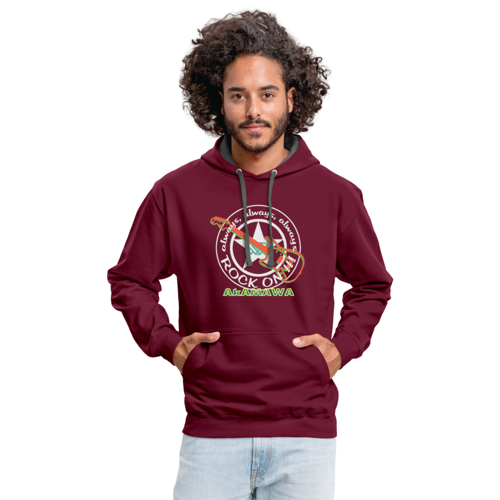 AC10U001 AkAMAWA Crew 'ROCK ON' Music-hoodie, contrast-colour unisex - burgundy/charcoal