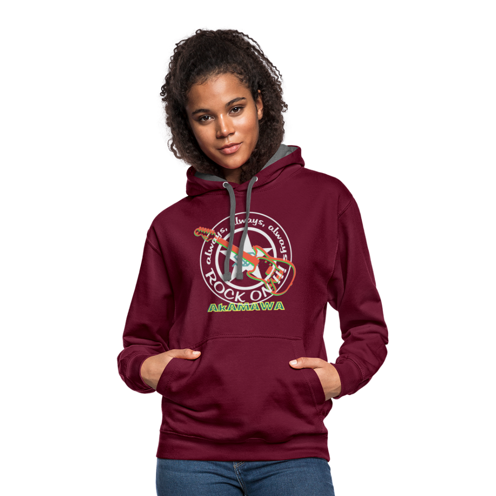 AC10U001 AkAMAWA Crew 'ROCK ON' Music-hoodie, contrast-colour unisex - burgundy/charcoal