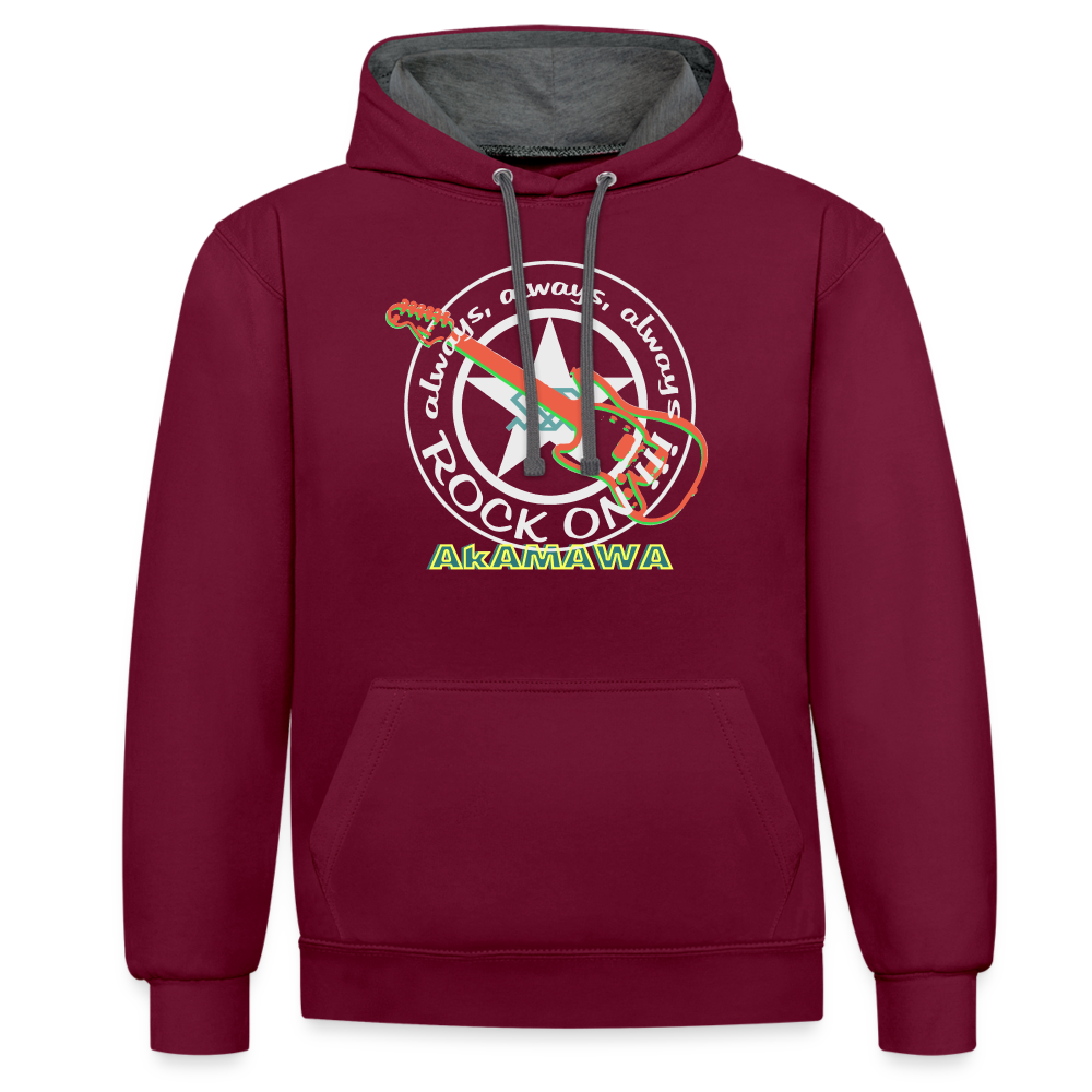 AC10U001 AkAMAWA Crew 'ROCK ON' Music-hoodie, contrast-colour unisex - burgundy/charcoal