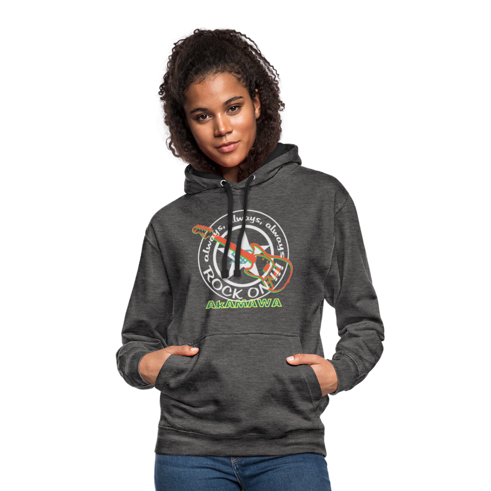 AC10U001 AkAMAWA Crew 'ROCK ON' Music-hoodie, contrast-colour unisex - charcoal/black