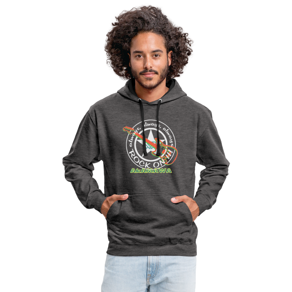 AC10U001 AkAMAWA Crew 'ROCK ON' Music-hoodie, contrast-colour unisex - charcoal/black