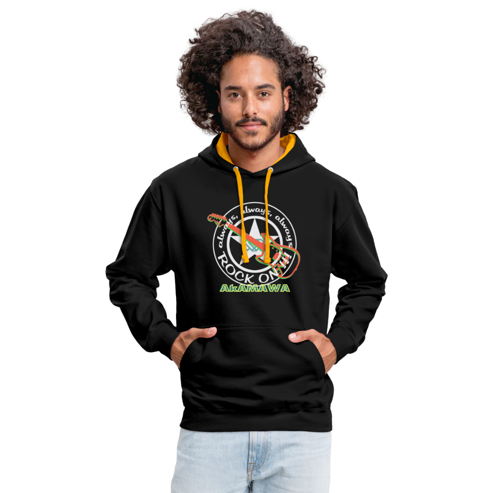 AC10U001 AkAMAWA Crew 'ROCK ON' Music-hoodie, contrast-colour unisex - black/gold