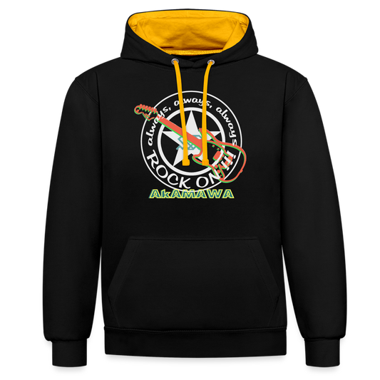 AC10U001 AkAMAWA Crew 'ROCK ON' Music-hoodie, contrast-colour unisex - black/gold