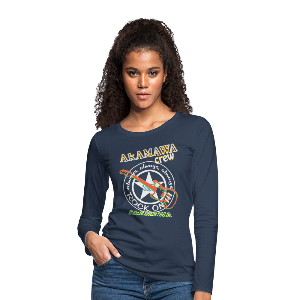 AC10W005 AkAMAWA Crew 'ROCK ON'  100% Organic Longsleeve Shirt, Ladies - navy