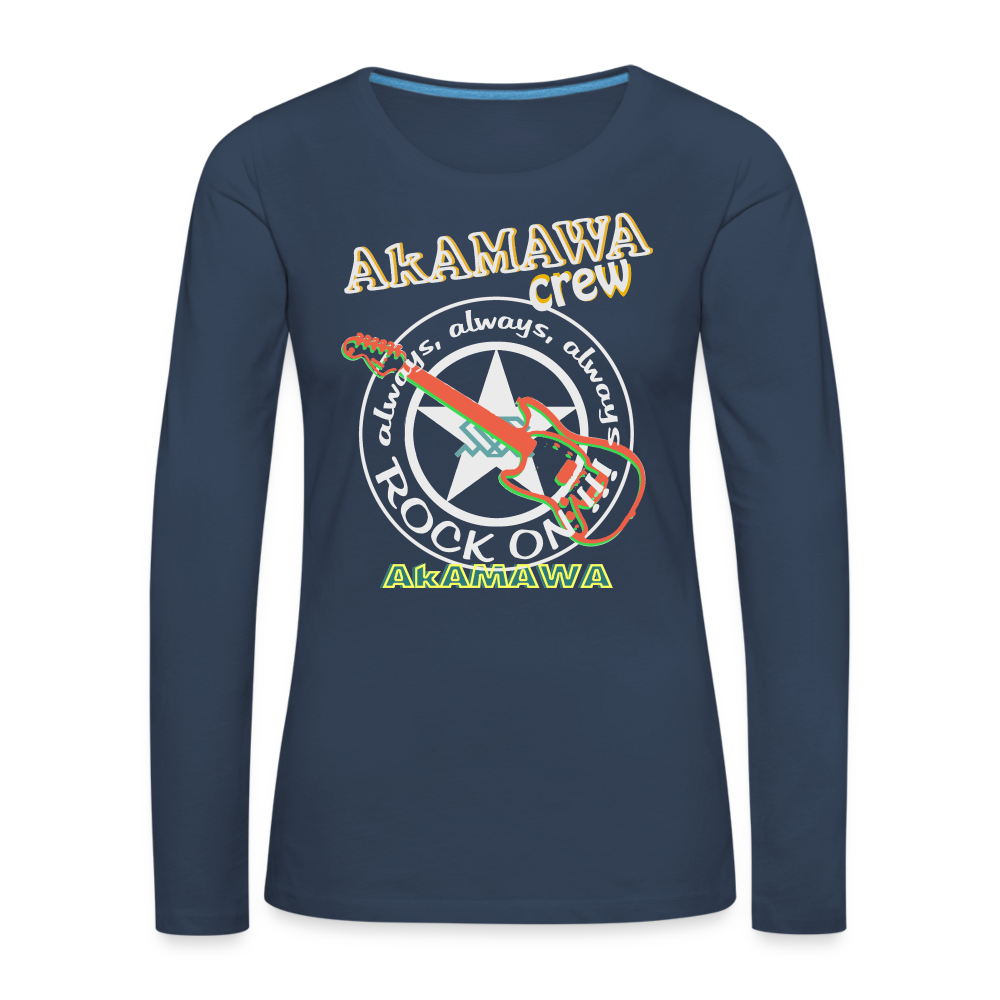 AC10W005 AkAMAWA Crew 'ROCK ON'  100% Organic Longsleeve Shirt, Ladies - navy