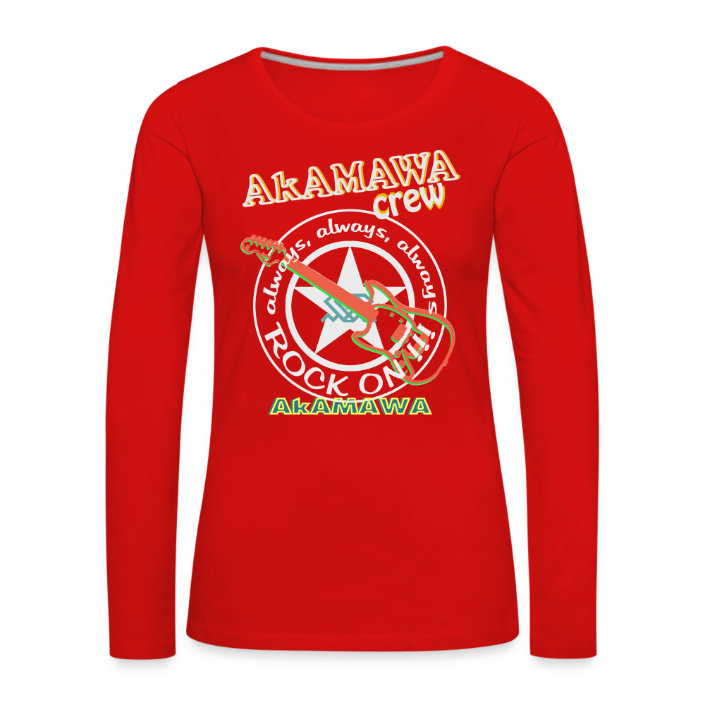 AC10W005 AkAMAWA Crew 'ROCK ON'  100% Organic Longsleeve Shirt, Ladies - red