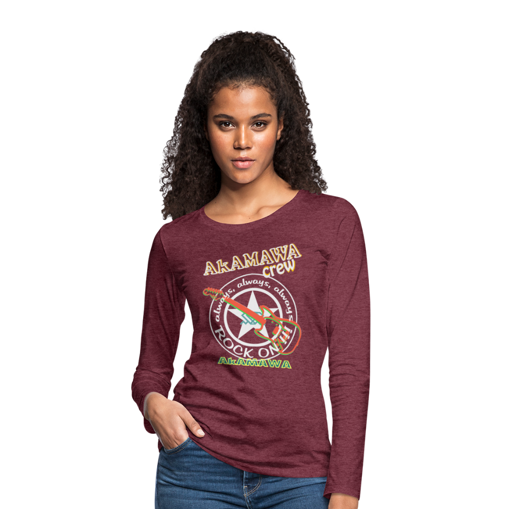 AC10W005 AkAMAWA Crew 'ROCK ON'  100% Organic Longsleeve Shirt, Ladies - heather burgundy