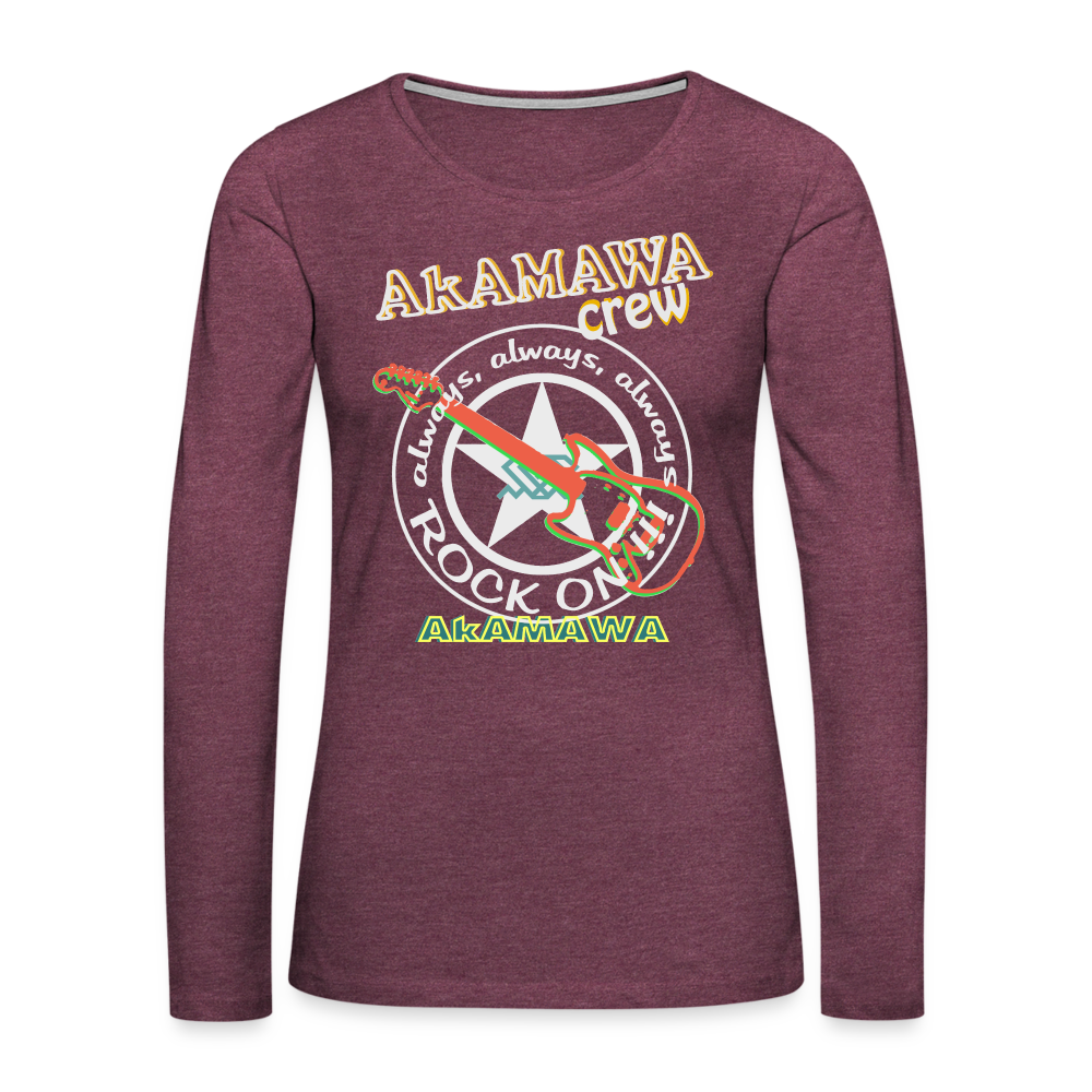 AC10W005 AkAMAWA Crew 'ROCK ON'  100% Organic Longsleeve Shirt, Ladies - heather burgundy